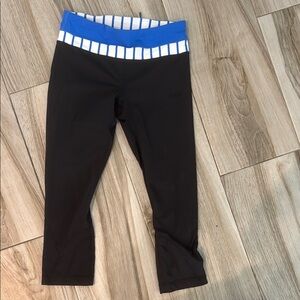 Lululemon Cropped Leggings- Black with Blue/White Waistband